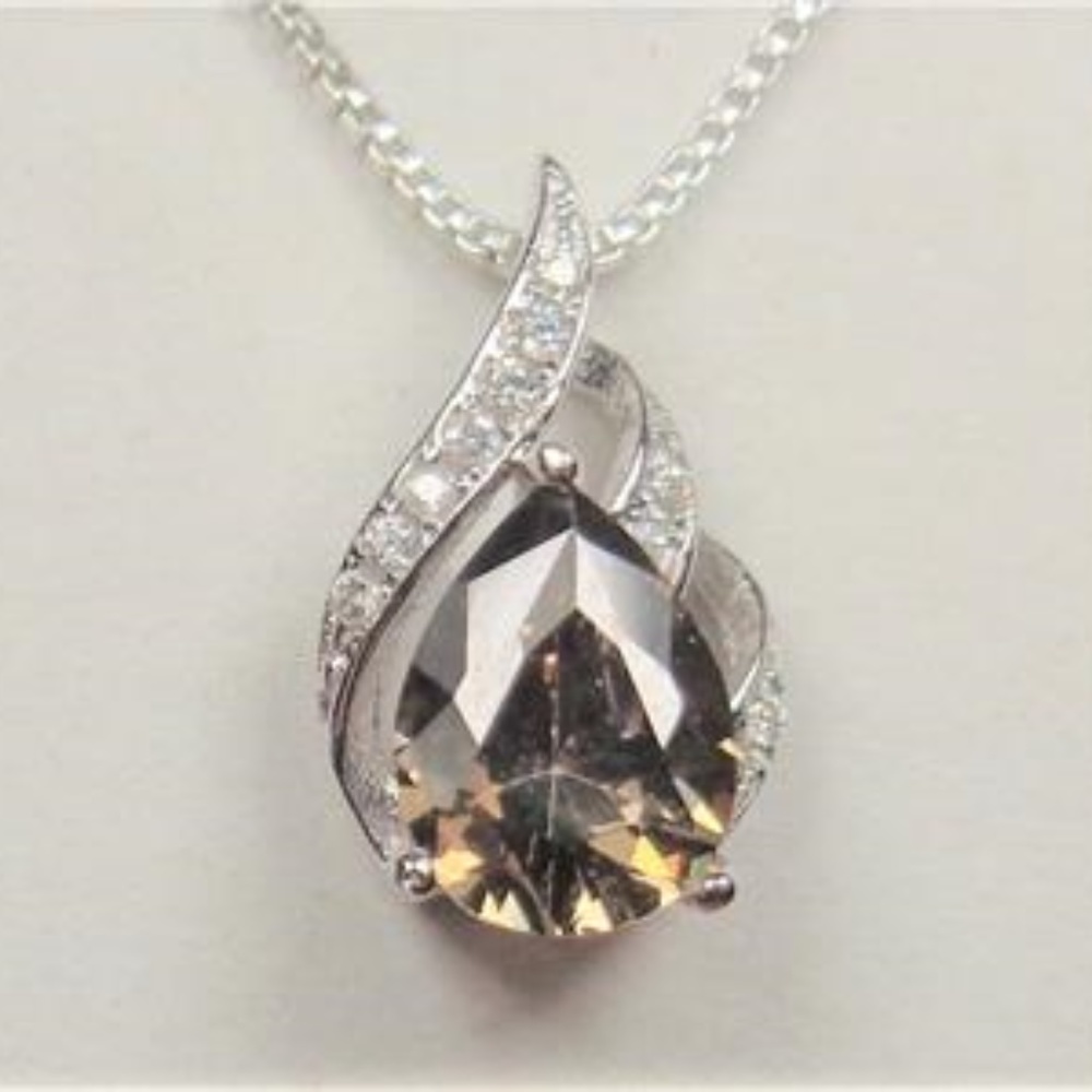 STERLING SILVER SMOKE CZ STONE ETERNAL FLAME NECKLACE